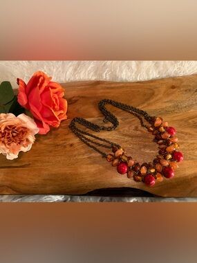 Fashion Statement Coral Red and Amber Beaded Necklace - Women Jewelry